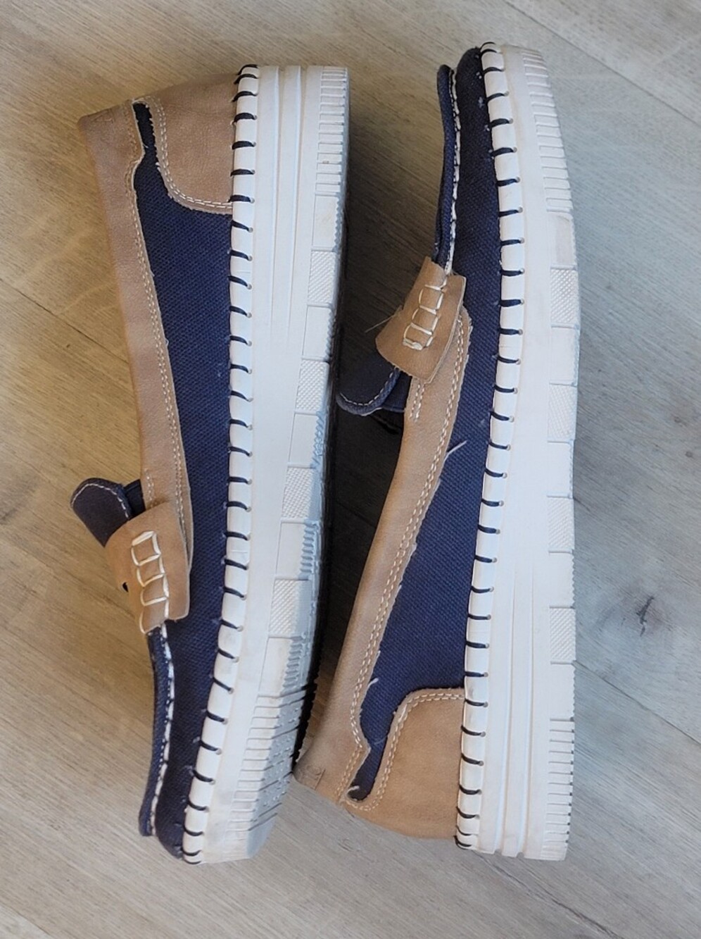 Alberto Navy and Tan Canvas Loafers - Picture 3 of 7